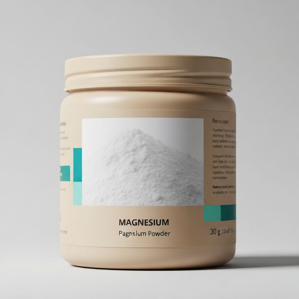 Magnesium blend powder supplement in a minimalist container